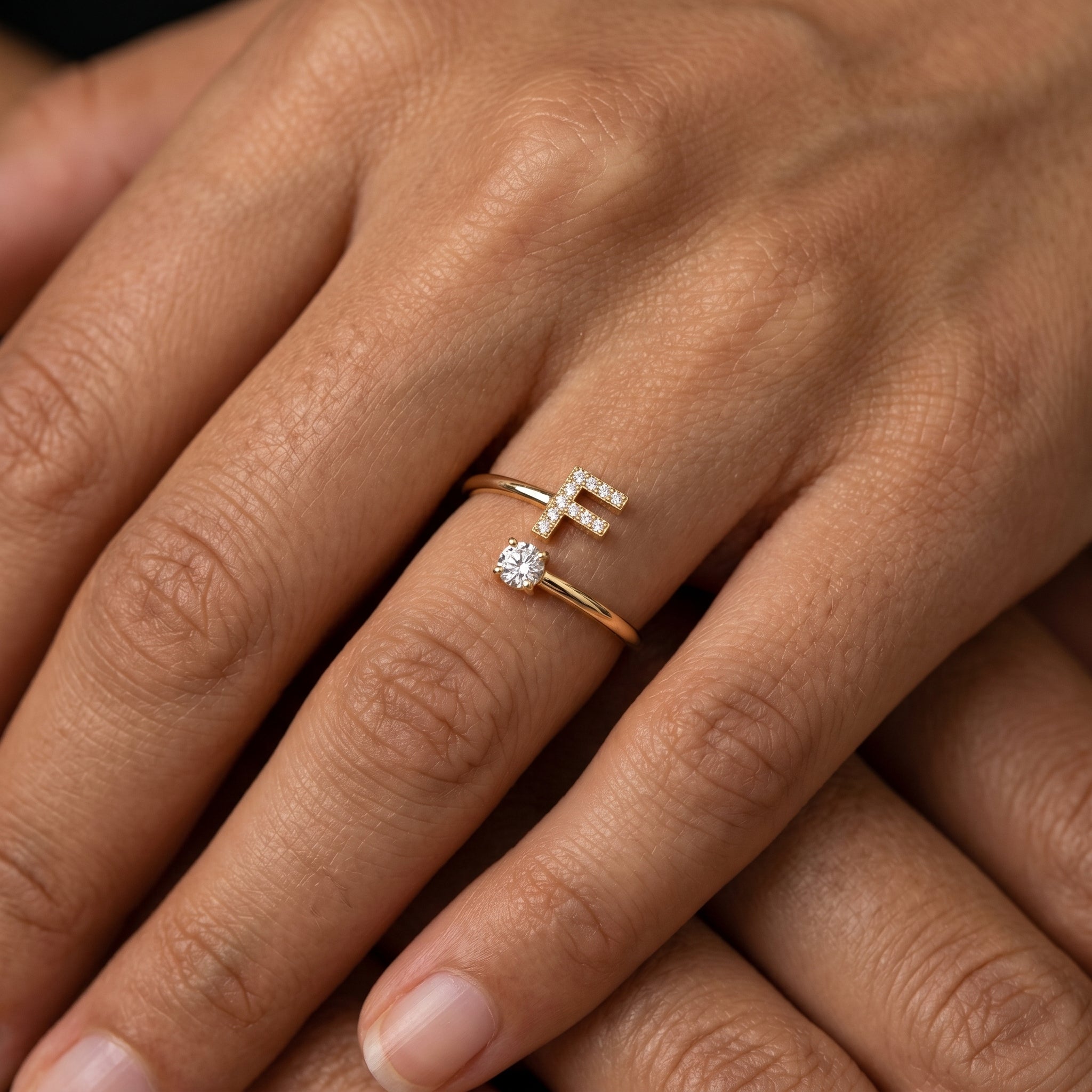 Adjustable Initial Ring "Celeste"